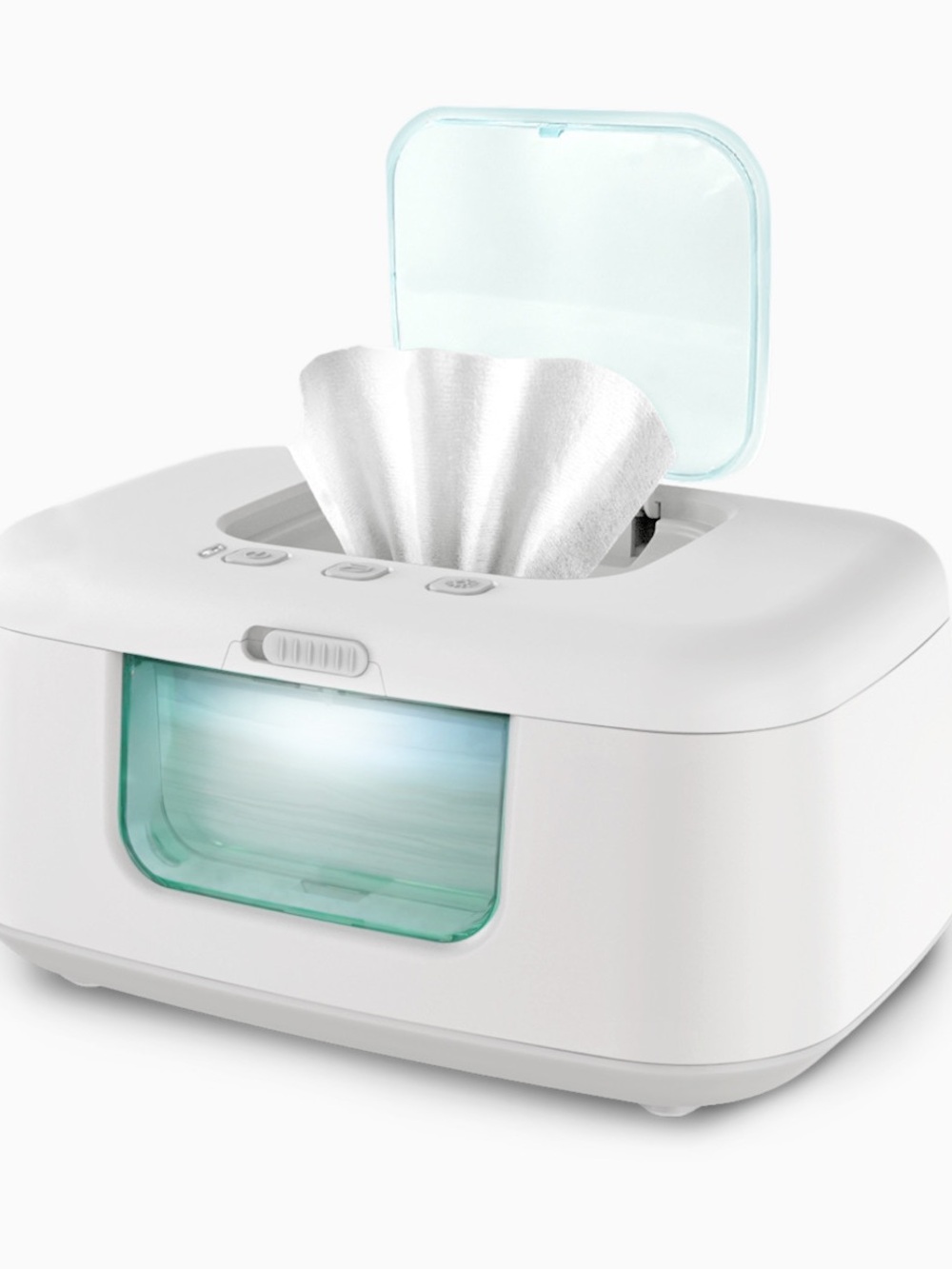 Portable White Baby Wipe Warmer with Mint Accent